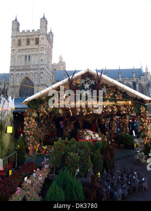 German Christmas Market at Exeter Cathedral, Devon, UK Stock Photo