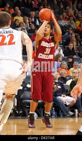 Feb 26, 2011 - Charlottesville, Virginia, U.S. - NCAA COLLEGE BASKETBALL - Boston College Eagles guard DALLAS ELMORE (30) shoots over Virginia Cavaliers forward WILL SHERRILL (22) during the game at the John Paul Jones Arena. The Boston College Eagles won 63-44. (Credit Image: © Andrew Shurtleff/ZUMAPRESS.com) Stock Photo