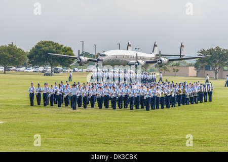 USAF band playing during United States Air Force basic training graduation In San Antonio, Texas Stock Photo