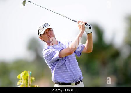 Mar. 3, 2011 - Palm Beach Gardens, Florida, United States of America - High winds were the story of the day as  Davis Love III tees off on the 17th hole  at the PGA Honda Classic at PGA National Resort & Spa in Palm Beach Gardens, (Credit Image: © Brad Barr/Southcreek Global/ZUMAPRESS.com) Stock Photo