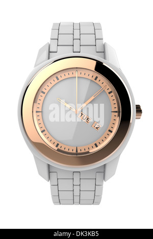 White ceramic wristwatch with pink gold elements, isolated on white Stock Photo