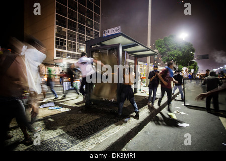 Brazil protest, Rio de Janeiro downtown, June 20, 2013. Revolt, street vandalized by protesters. Stock Photo