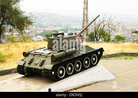 Old T-34-85 tank in Victory park, Yerevan, Armenia. Stock Photo