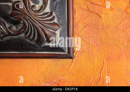 Orange Wall Brown Frame Abstract - Orange Wall Brown Frame Abstract In a Paris, France Cafe Stock Photo