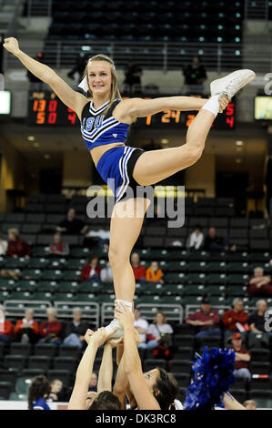 Mar. 10, 2011 - St. Charles, Missouri, U.S - An Indiana State cheerleader performs during the first half of an opening round MVC tournament game. (Credit Image: © Richard Ulreich/Southcreek Global/ZUMApress.com) Stock Photo