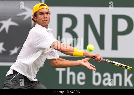 Mar. 14, 2011 - Indian Wells, California, U.S - Ryan Sweeting (USA) in action during the men's third round match of the 2011 BNP Paribas Open held at the Indian Wells Tennis Garden in Indian Wells, California. Sweeting loss with a score of 6-3, 6-1  (Credit Image: © Gerry Maceda/Southcreek Global/ZUMAPRESS.com) Stock Photo