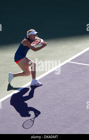 Mar. 15, 2011 - Indian Wells, California, U.S - Caroline Wozniacki (DEN) in action during the women's round of 16  match of the 2011 BNP Paribas Open held at the Indian Wells Tennis Garden in Indian Wells, California. Wozniacki won with a score of 2-6, 6-3, 6-1. (Credit Image: © Gerry Maceda/Southcreek Global/ZUMAPRESS.com) Stock Photo