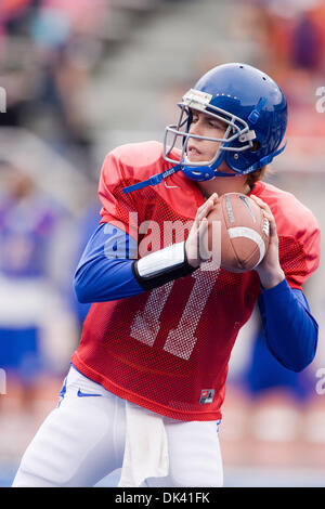 Mar. 16, 2011 - Boise, Idaho, U.S - Boise State Broncos QB Kellen Moore (11) drops back to pass during the annual Boise State Blue and Orange spring game in Bronco Stadium. (Credit Image: © Stanley Brewster/Southcreek Global/ZUMAPRESS.com) Stock Photo