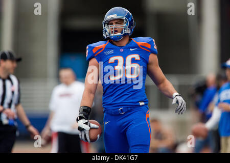 Mar. 16, 2011 - Boise, Idaho, U.S - Boise State Broncos linebacker Aaron Tevis (36) during the annual Boise State Blue and Orange spring game in Bronco Stadium. (Credit Image: © Stanley Brewster/Southcreek Global/ZUMAPRESS.com) Stock Photo
