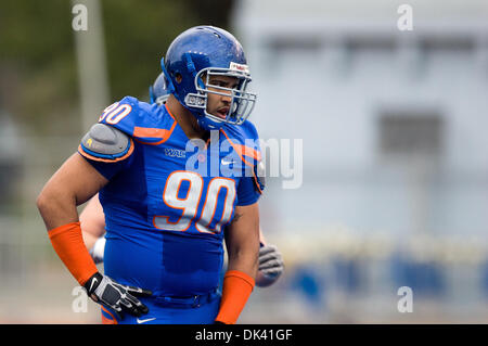 Mar. 16, 2011 - Boise, Idaho, U.S - Boise State Broncos defensive tackle Billy Wynn (90) during the annual Boise State Blue and Orange spring game in Bronco Stadium. (Credit Image: © Stanley Brewster/Southcreek Global/ZUMAPRESS.com) Stock Photo