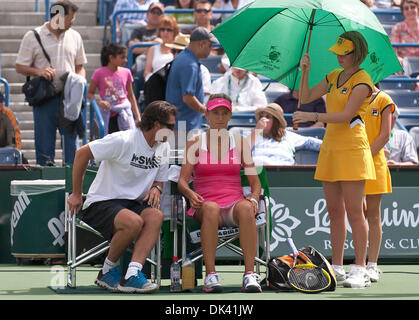 Mar. 17, 2011 - Indian Wells, California, U.S. - No. 8 seed VICTORIA AZARENKA (right) talks to her coach during the women's quarterfinals of the 2011 BNP Paribas Open held at the Indian Wells Tennis Garden. Azarenka retired from the match due to injury. (Credit Image: © Gerry Maceda/Southcreek Global/ZUMAPRESS.com) Stock Photo