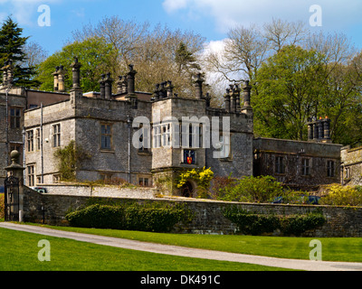 The exterior of Tissington Hall an early 17th-century Jacobean mansion house in Tissington village near Ashbourne Derbyshire UK