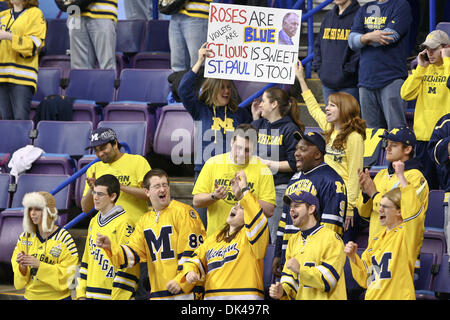 Mar. 26, 2011 - Saint Louis, Missouri, U.S - University of Michigan Wolverines fans cheer for their team during the NCAA Division I Men's Ice Hockey West Regional Frozen Four Tournament championship game between the University of Michigan Wolverines and the Colorado College Tigers at the Scottrade Center in Saint Louis, Missouri.  Michigan defeated Colorado 2-1. (Credit Image: © Sc Stock Photo