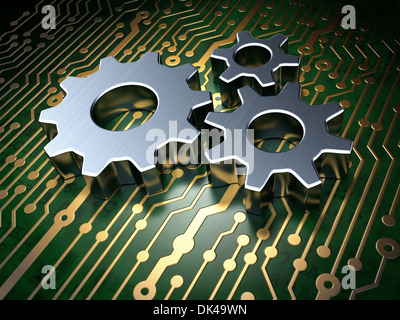 Business concept: Gears on circuit board background Stock Photo