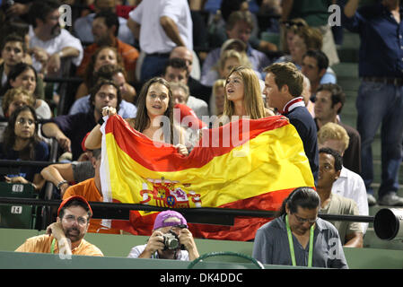 Apr. 1, 2011 - Kay Biscayne, Florida, U.S -  fans holding the Spanish flag during the men's Semi-Finals match of the 2011 Sony Ericsson Open at Crandon Park Tennis Center in Key Biscayne, Florida. (Credit Image: © Luis Blanco/Southcreek Global/ZUMApress.com) Stock Photo