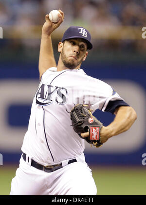 Apr. 2, 2011 - St. Petersburg, FL, USA - JAMES BORCHUCK  |   Times.SP 335877 BORC rays (04/02/11) (St. Petersburg, FL) James Shields delivers in the first during the Rays game against the Baltimore Orioles at Tropicana Field Saturday, April 2, 2011.   [JAMES BORCHUCK, Times] (Credit Image: © St. Petersburg Times/ZUMAPRESS.com) Stock Photo