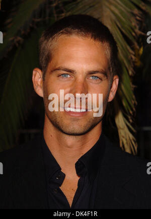 File - PAUL WALKER, an actor perhaps best known for his roles in the 'Fast and Furious' films died in a fiery car crash. He was 40 years old. Los Angeles County Sheriff found a car engulfed in flames when they responded to a report of a collision in the community of Valencia Two people who were found in the car were pronounced dead at the scene, Walker being a passenger in a friend's car, the accident occurred due to speed. Pictured: Sept. 21, 2005 - Westwood, California, U.S. - Actor PAUL WALKER at the 'Into The Blue' Los Angeles Premiere held at Mann's Village Theatre. (Cre Stock Photo