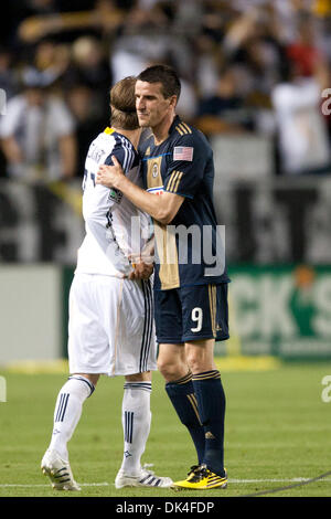 Apr. 2, 2011 - Carson, California, U.S - Los Angeles Galaxy midfielder David Beckham #23 (L) shakes hands with Philadelphia Union forward Sebastien Le Toux #9 (R) after the Major League Soccer game between the Philadelphia Union and the Los Angeles Galaxy at the Home Depot Center. The Galaxy went on to defeat the Union with a score of 1-0. (Credit Image: © Brandon Parry/Southcreek  Stock Photo