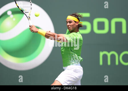 Apr. 3, 2011 - Kay Biscayne, Florida, U.S - No.1 Rafael Nadal (ESP) in action during the men's Finals match of the 2011 Sony Ericsson Open at Crandon Park Tennis Center in Key Biscayne, Florida. (Credit Image: © Luis Blanco/Southcreek Global/ZUMApress.com) Stock Photo