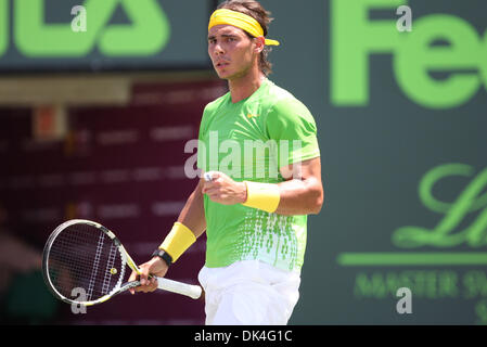 Apr. 3, 2011 - Kay Biscayne, Florida, U.S - No.1 Rafael Nadal (ESP) reacts during the men's Finals match of the 2011 Sony Ericsson Open at Crandon Park Tennis Center in Key Biscayne, Florida. (Credit Image: © Luis Blanco/Southcreek Global/ZUMApress.com) Stock Photo