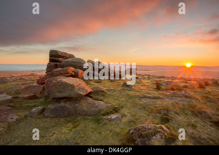 Sunrise at Row tor Dartmoor National Park Devon Uk Stock Photo