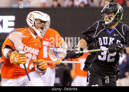 Apr. 3, 2011 - East Rutherford, New Jersey, U.S - Syracuse Orange midfielder Drew Jenkins (37) and Duke Blue Devils midfielder Terrence Molinari (32) in lacrosse action during the Konica Minolta Big City Classic at The New Meadowlands Stadium in East Rutherford, NJ. Syracuse defeated Duke 13-11. (Credit Image: © Debby Wong/Southcreek Global/ZUMAPRESS.com) Stock Photo