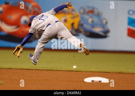Apr. 11, 2011 - San Francisco, California, U.S - Los Angeles Dodgers shortstop Rafael Furcal (15) misses the ball during the MLB game between the San Francisco Giants and the Los Angeles Dodgers. (Credit Image: © Dinno Kovic/Southcreek Global/ZUMAPRESS.com) Stock Photo