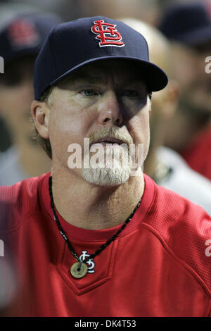 Apr. 12, 2011 - Phoenix, Arizona, U.S - St. Louis Cardinals hitting coach Mark McGwire watches from the dugout during an 8-2 win over the Arizona Diamondbacks at Chase Field in Phoenix, Arizona. (Credit Image: © Gene Lower/Southcreek Global/ZUMAPRESS.com) Stock Photo