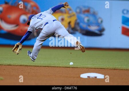 Apr. 12, 2011 - San Francisco, California, U.S - Los Angeles Dodgers shortstop Rafael Furcal (15) misses the ball during the MLB game between the San Francisco Giants and the Los Angeles Dodgers. (Credit Image: © Dinno Kovic/Southcreek Global/ZUMAPRESS.com) Stock Photo