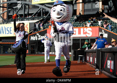 Apr. 14, 2011 - Corona, New York, U.S - New York Mets mascot, Mr. Met enters the field against the Colorado Rockies at Citi Field in Corona, NY. Colorado Rockies defeated the New York Mets 9-4 in the second game of a doubleheader. (Credit Image: © Debby Wong/Southcreek Global/ZUMAPRESS.com) Stock Photo