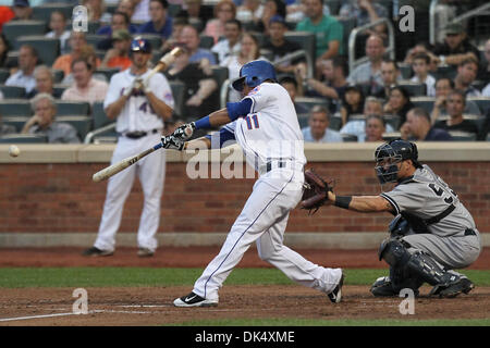 July 1, 2011 - Flushing, New York, UNITED STATES - New York Mets first base coach Mookie Wilson (1) singles to center field and drives in a run during the second inning against the New York Yankees at Citi Field. (Credit Image: © Debby Wong/Southcreek Global/ZUMAPRESS.com) Stock Photo