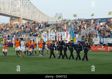 July 20, 2011 - Chester, Pennsylvania, U.S - The color guard prior to the start of the match. The Philadelphia Union and  Everton are tied 0-0 at the half in a MLS friendly match being played at PPL Park in Chester, Pennsylvania (Credit Image: © Mike McAtee/Southcreek Global/ZUMAPRESS.com) Stock Photo