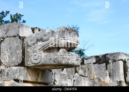 Close up of a Stone serpent head at Chichen Itza Mayan ruins on the Yucatan peninsular Mexico North America Stock Photo