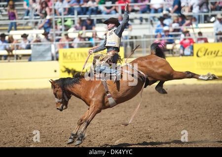 Apr. 16, 2011 - Red Bluff, California, U.S - Cody DeMoss of Heflin, LA rides CowCamp at the 2011 Red Bluff Round-Up at the Tehama District Fairgrounds in Red Bluff, CA. (Credit Image: © Matt Cohen/Southcreek Global/ZUMAPRESS.com) Stock Photo