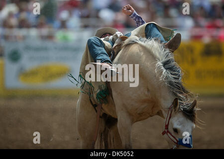 Apr. 16, 2011 - Red Bluff, California, U.S - Austin Foss of Terrebonne, OR rides Comanchero at the 2011 Red Bluff Round-Up at the Tehama District Fairgrounds in Red Bluff, CA. (Credit Image: © Matt Cohen/Southcreek Global/ZUMAPRESS.com) Stock Photo