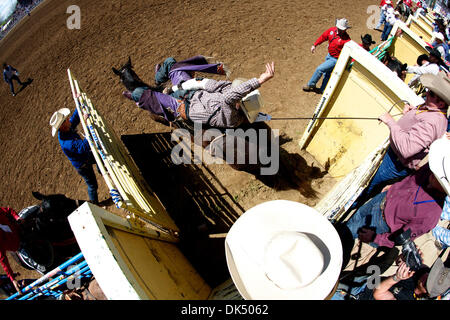 Apr. 16, 2011 - Red Bluff, California, U.S - Brian Bain of Culver, OR rides 32 at the 2011 Red Bluff Round-Up at the Tehama District Fairgrounds in Red Bluff, CA. (Credit Image: © Matt Cohen/Southcreek Global/ZUMAPRESS.com) Stock Photo