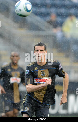 Apr. 16, 2011 - Chester, Pennsylvania, U.S - Philadelphia Union midfielder Sebastien Le Toux (9)  chasing the ball. The Philadelphia Union and the Seattle Sounders FC ended the game tied, in a game being played at PPL Park in Chester, Pennsylvania (Credit Image: © Mike McAtee/Southcreek Global/ZUMAPRESS.com) Stock Photo