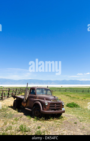 Old truck at the Fielding Garr Ranch, Antelope Island, Antelope Island State Park, Great Salt Lake, Utah, USA Stock Photo