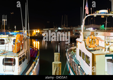 San Francisco Fischerman's Wharf, Fishing boat marina at night Stock Photo