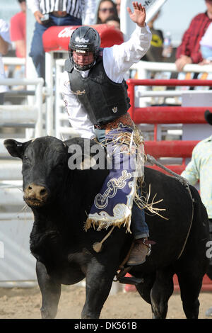 Apr. 23, 2011 - Clovis, California, U.S - Clayton Williams of Carthage, TX rides Unreliable at the Clovis Rodeo. (Credit Image: © Matt Cohen/Southcreek Global/ZUMAPRESS.com) Stock Photo