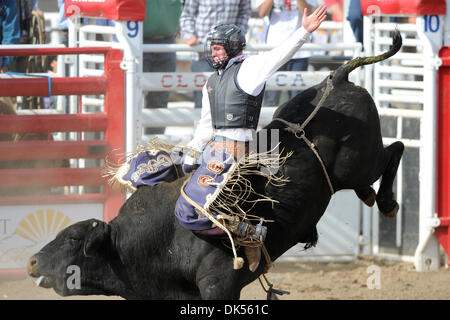 Apr. 23, 2011 - Clovis, California, U.S - Clayton Williams of Carthage, TX rides Unreliable at the Clovis Rodeo. (Credit Image: © Matt Cohen/Southcreek Global/ZUMAPRESS.com) Stock Photo