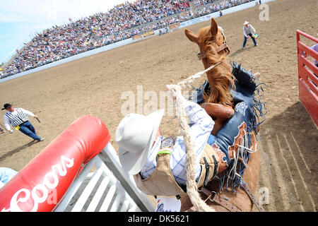 Apr. 23, 2011 - Clovis, California, U.S - Bryan Martinat of Marsing, ID rides Sundance at the Clovis Rodeo. (Credit Image: © Matt Cohen/Southcreek Global/ZUMAPRESS.com) Stock Photo