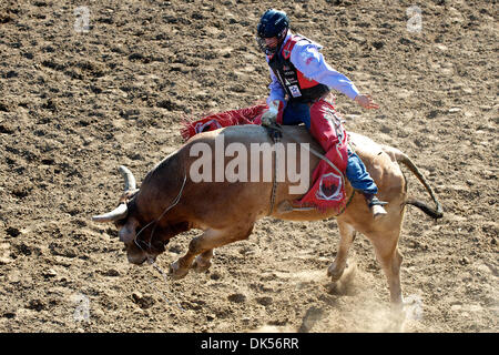 Apr. 24, 2011 - Clovis, California, U.S - Shawn Hogg of Odessa, TX rides Wish This at the Clovis Rodeo. (Credit Image: © Matt Cohen/Southcreek Global/ZUMAPRESS.com) Stock Photo