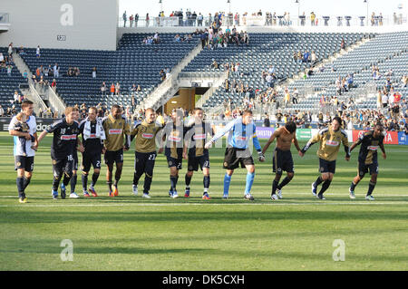 April 30, 2011 - Chester, Pennsylvania, U.S - The union walk towards the Rivers end to celebrate their win over the Earthquakes. The Philadelphia Union defeated  the San Jose Earthquakes1-0, in a game being played at PPL Park in Chester, Pennsylvania (Credit Image: © Mike McAtee/Southcreek Global/ZUMAPRESS.com) Stock Photo
