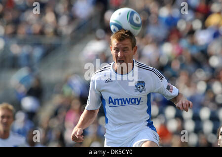 April 30, 2011 - Chester, Pennsylvania, U.S - San Jose Earthquakes defender Chris Leitch (3) heads the ball. The Philadelphia Union defeated  the San Jose Earthquakes1-0, in a game being played at PPL Park in Chester, Pennsylvania (Credit Image: © Mike McAtee/Southcreek Global/ZUMAPRESS.com) Stock Photo