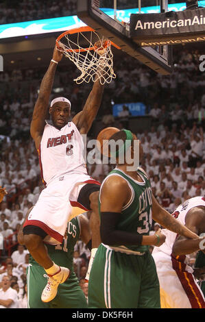 May 3, 2011 - Miami, Florida, U.S. -  MIAMI, FL - AMERICAN AIRLINES ARENA - HEAT vs SIXERS - R1G2 - The Heat's LeBron James drives in for a slam in the 2nd half of Tuesday night's game versus the Celtics. (Credit Image: © Damon Higgins/The Palm Beach Post/ZUMAPRESS.com) Stock Photo