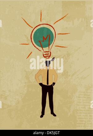 Illustration of the idea, open the human head from a flying character idea - a light bulb. Stock Vector