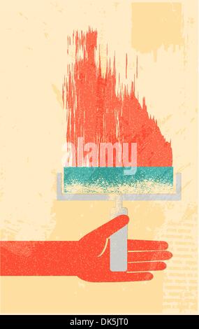 Hand with roller brush retro poster Stock Vector