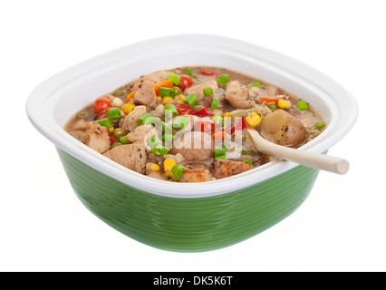 wholesome stew casserole on a white background with a clipping path included. Stock Photo