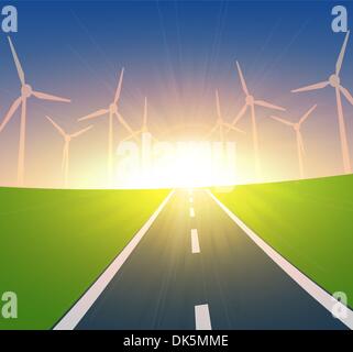 Wind Turbines Landscape Stock Vector
